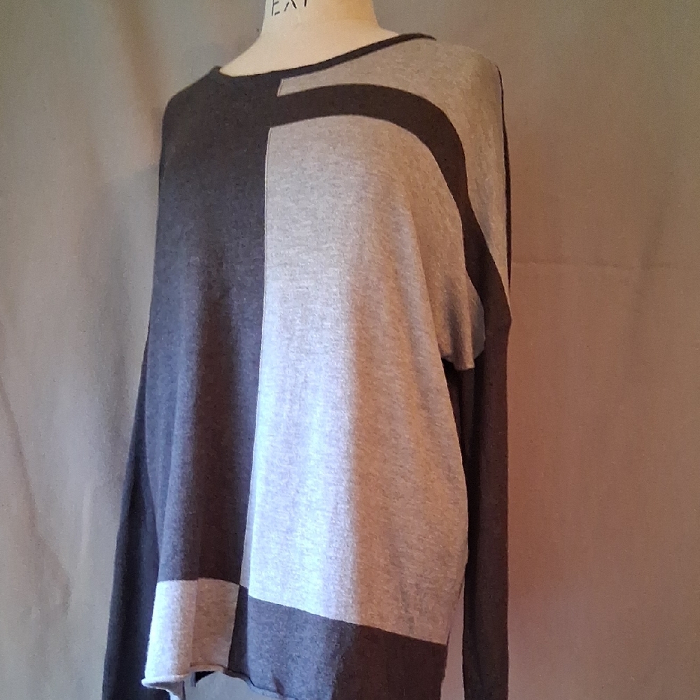 Joan Vass vintage dark gray/light gray cashmere-blend color-block pullover-sz L